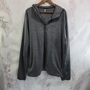 REI Jacket Mens XXL Gray Hooded Full Zip Lightweight Stretch Running Knit Jersey